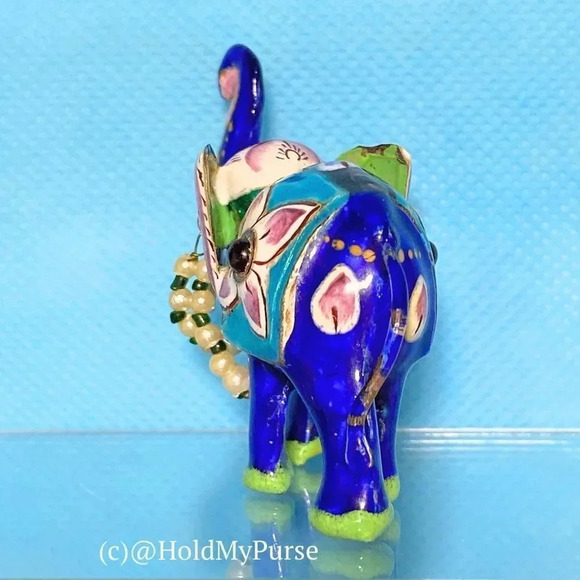 Meenakari Enamel on Sterling Silver Elephant Figurine w/ Mini Travel Jewelry Bag - Picture 4 of 8